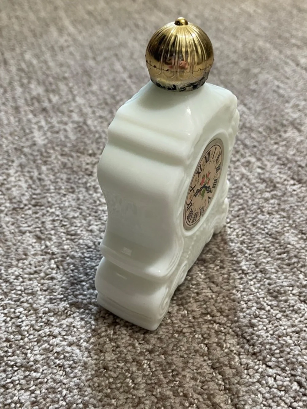 Vintage Avon Milk Glass Grandfather Clock Bath Oil Bottle‎ 5 oz Collectible
